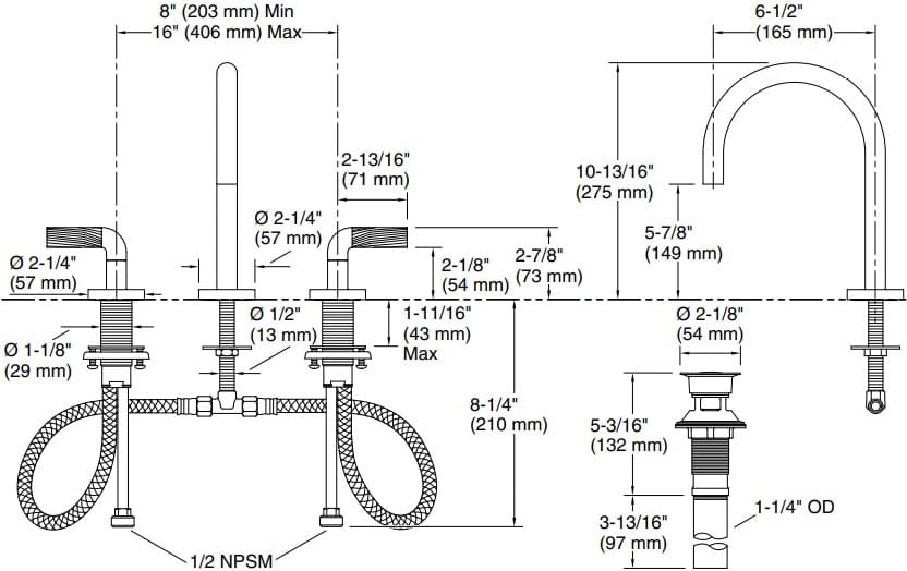 Bản vẽ vòi lavabo nóng lạnh gắn chậu Kallista P40877-LV