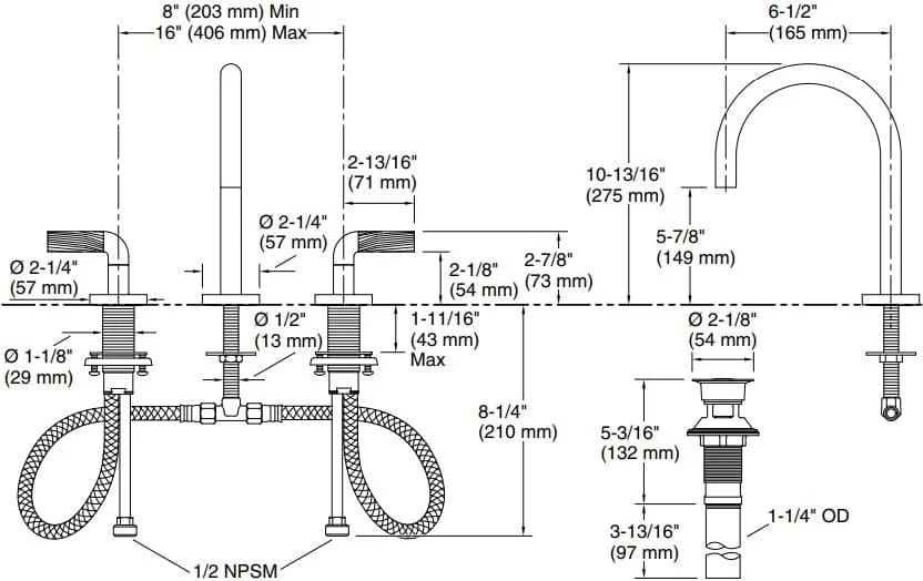 Bản vẽ vòi lavabo nóng lạnh gắn chậu Kallista P40877-LV