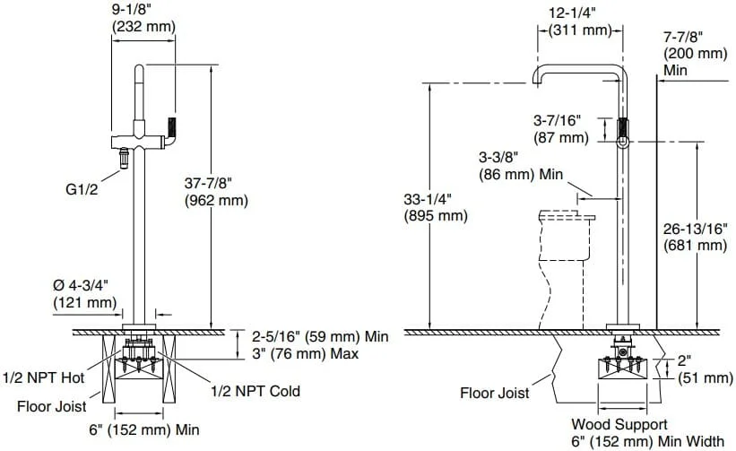 Bản vẽ vòi bồn tắm 1 chân Kallista P40883-00-BL