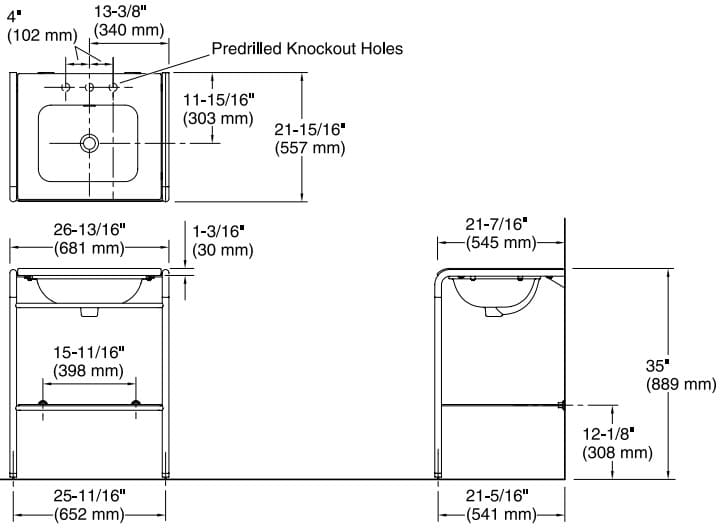 Bản vẽ mặt bàn lavabo trắng Kallista P46009-00-WC
