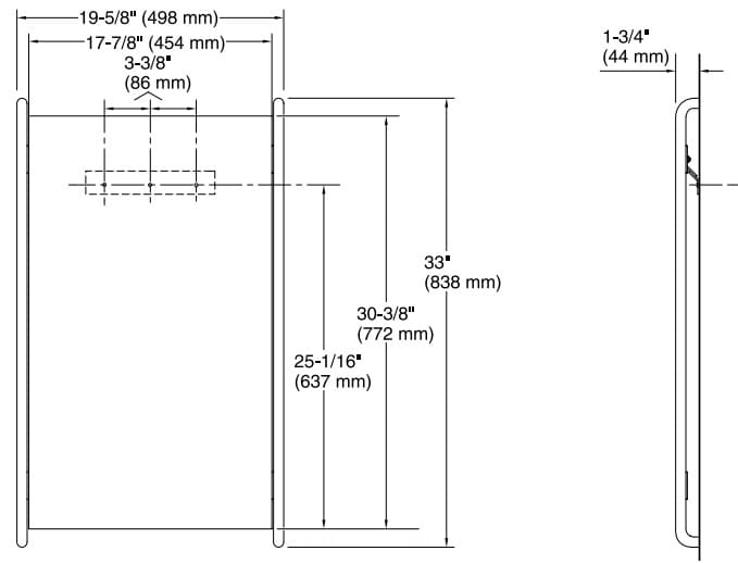Bản vẽ gương dài Kallista P74053-00-BL