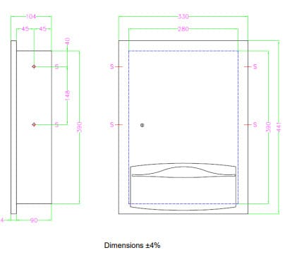 Bản vẽ kỹ thuật hộp đựng khăn giấy âm tường Mediclinics DTE0020CS
