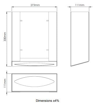 Bản vẽ kỹ thuật hộp đựng khăn giấy lắp sau gương Mediclinics DTM2106
