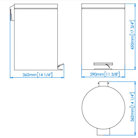 Bản vẽ kỹ thuật thùng đựng rác thân tròn 20L Mediclinics PP1321C