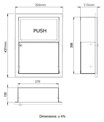 Bản vẽ kỹ thuật thùng đựng rác âm tường 5.4L Mediclinics PPE0035CS