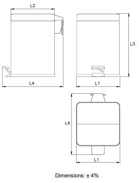 Bản vẽ kỹ thuật thùng đựng rác vuông 12L Mediclinics PP1214C