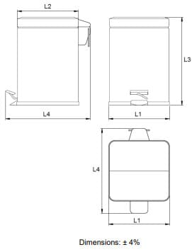 Bản vẽ kỹ thuật thùng đựng rác dạng mở 6L Mediclinics PPA4279C