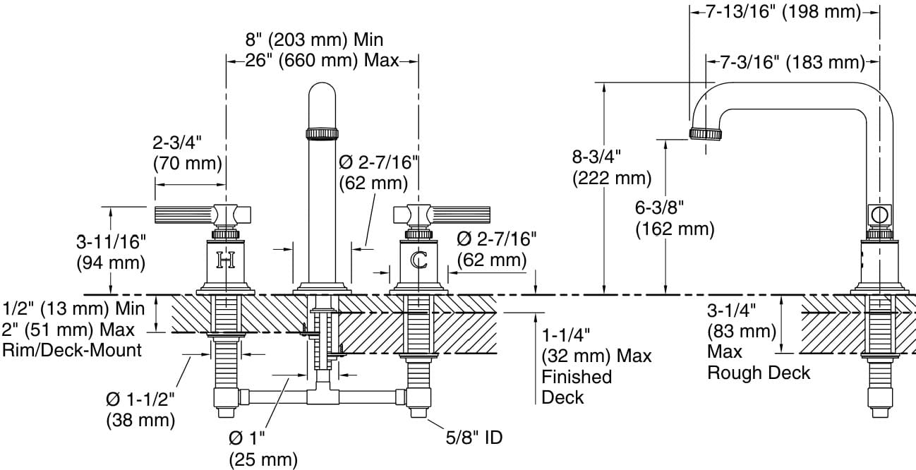 Bản vẽ vòi bồn tắm nóng lạnh Kallista P21247-LV