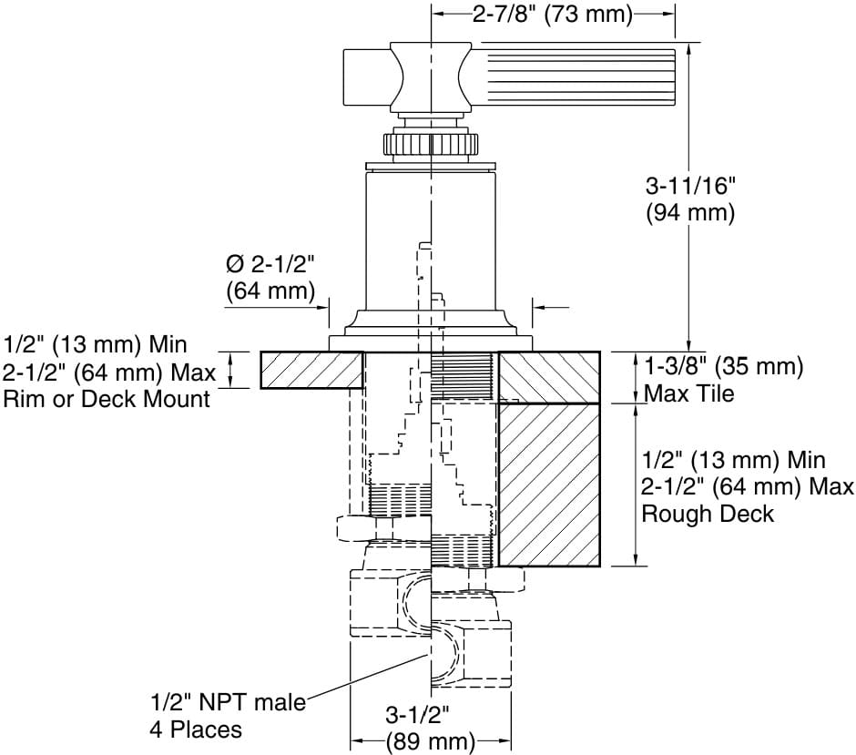Bản vẽ tay cầm chuyển hướng nước Kallista P21248-LV