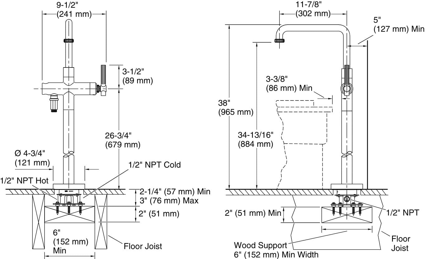 Bản vẽ vòi bồn tắm 1 chân Kallista P21249-00