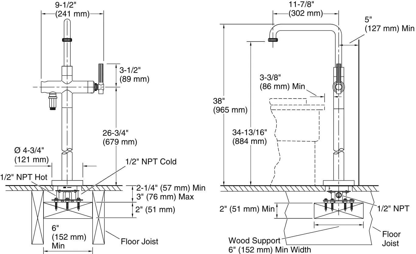 Bản vẽ vòi bồn tắm 1 chân Kallista P21249-00