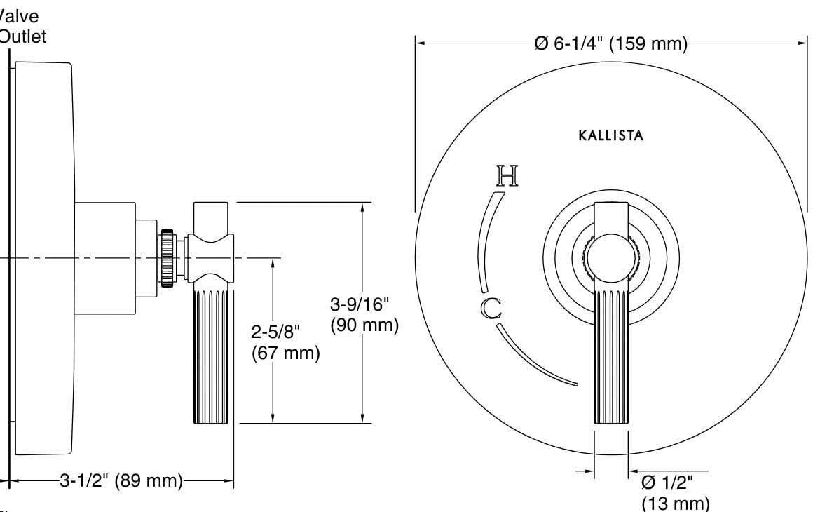 Bản vẽ mặt nạ điều chỉnh gắn tường Kallista P21375-LV