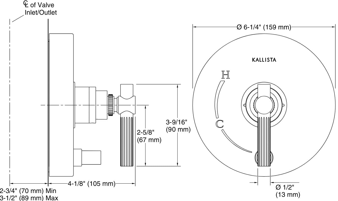 Bản vẽ mặt nạ điều chỉnh gắn tường Kallista P21376-LV