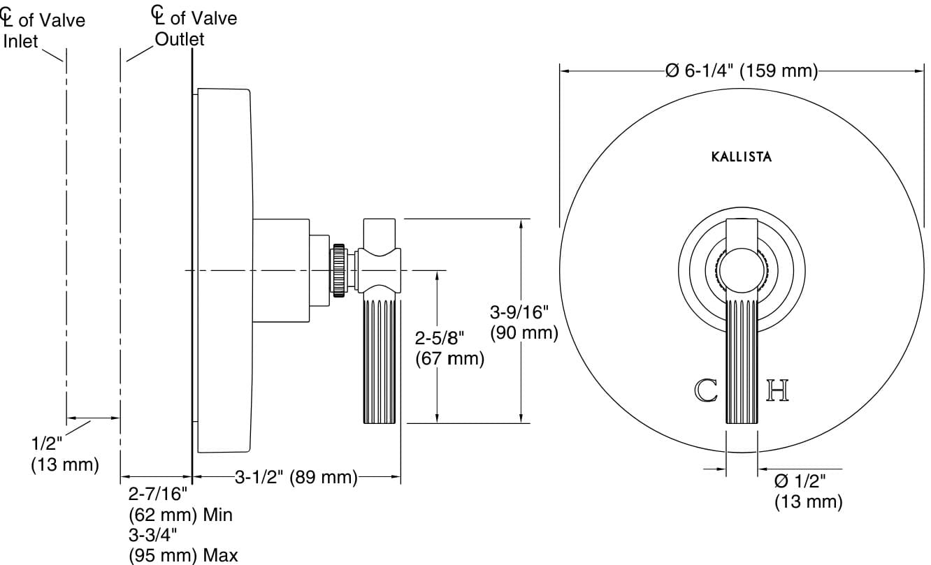 Bản vẽ mặt nạ điều chỉnh gắn tường Kallista P21383-LV-BAF