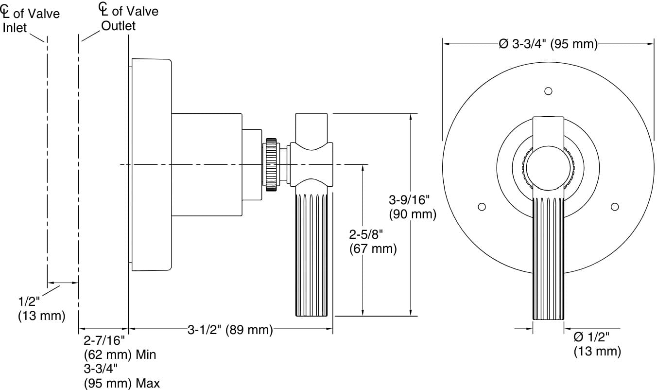 Bản vẽ mặt nạ chuyển hướng Kallista P21385-LV