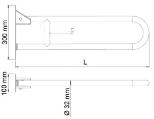 Bản vẽ kỹ thuật thanh vịn xoay dọc có giá đỡ cuộn giấy vệ sinh Mediclinics BG2800B