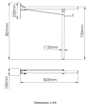 Bản vẽ kỹ thuật thanh vịn dạng thả Tây Ban Nha Mediclinics BGA0820CS