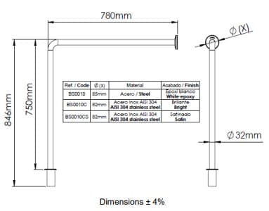 Bản vẽ kỹ thuật thanh vịn từ tường đến sàn Tây Ban Nha Mediclinics BS0010C