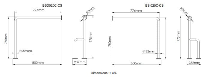 Bản vẽ kỹ thuật thanh vịn sàn tường bên phải Mediclinics BSD020C