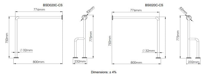 Bản vẽ kỹ thuật thanh vịn sàn tường bên trái Mediclinics BSI020C