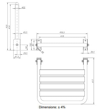 Bản vẽ kỹ thuật ghế ngồi tắm bằng thép Mediclinics AM0201CS