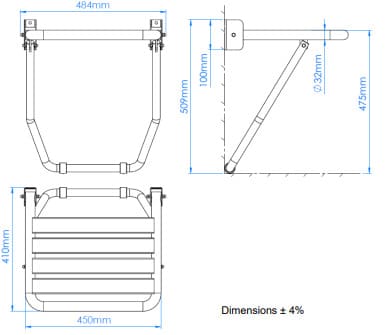 Bản vẽ kỹ thuật ghế ngồi tắm gập có bệ đỡ Mediclinics AM0251CS