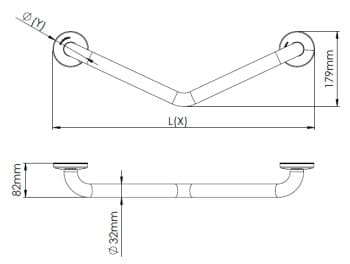 Bản vẽ kỹ thuật thanh vịn góc 130° Tây Ban Nha Mediclinics BA2130
