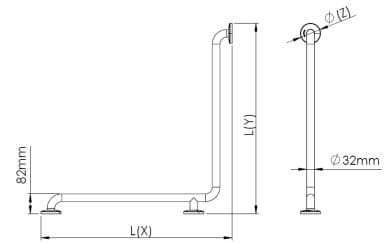Bản vẽ kỹ thuật thanh vịn ngang hình chữ L Tây Ban Nha Mediclinics BD0700CS