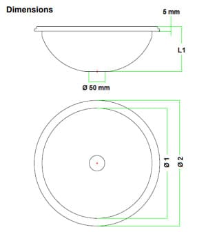 Bản vẽ kỹ thuật chậu rửa tròn âm bàn bằng thép Mediclinics SN0031C