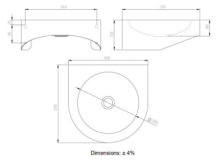 Bản vẽ kỹ thuật chậu rửa liền khối bằng thép Tay Ban Nha Mediclinics SNLM58CS