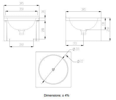 Bản vẽ kỹ thuật chậu rửa tay hoạt động bằng đầu gối bằng thép Mediclinics SNLMP70CS