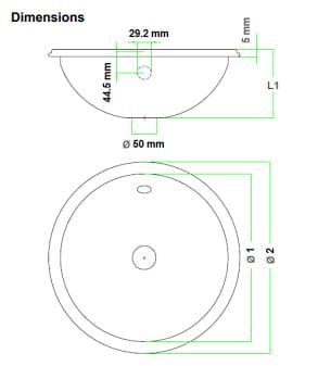 Bản vẽ kỹ thuật chậu rửa tròn âm bàn bằng thép Mediclinics SNR027C