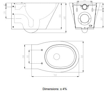 Bản vẽ kỹ thuật bồn cầu gắn tường Bằng Thép Mediclinics SN0128CS