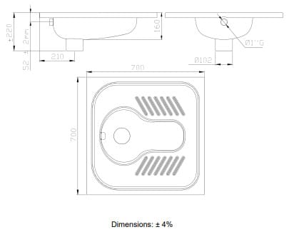 Bản vẽ kỹ thuật bồn cầu xổm bằng thép Mediclinics SNPT21CS