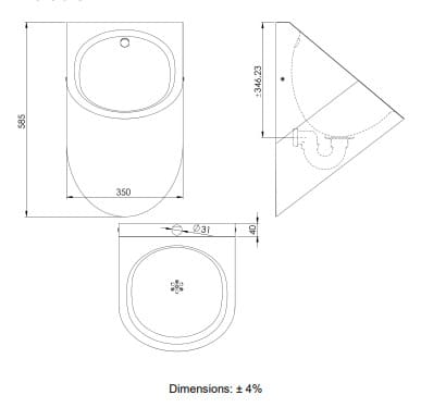 Bản vẽ kỹ thuật tiểu nam treo tường bằng thép Mediclinics SNU126CS