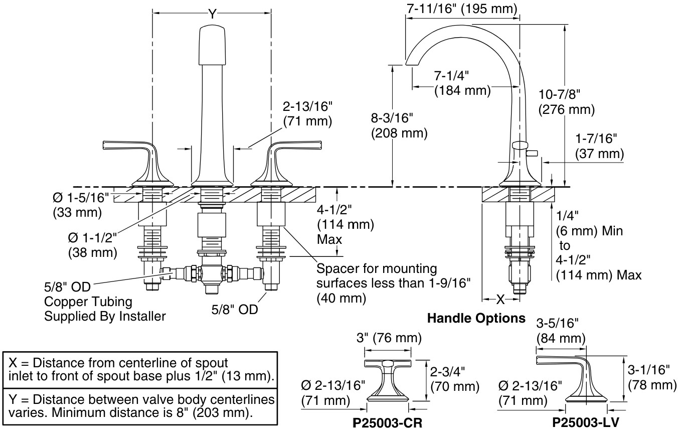 Bản vẽ vòi bồn tắm nóng lạnh Kallista P25003