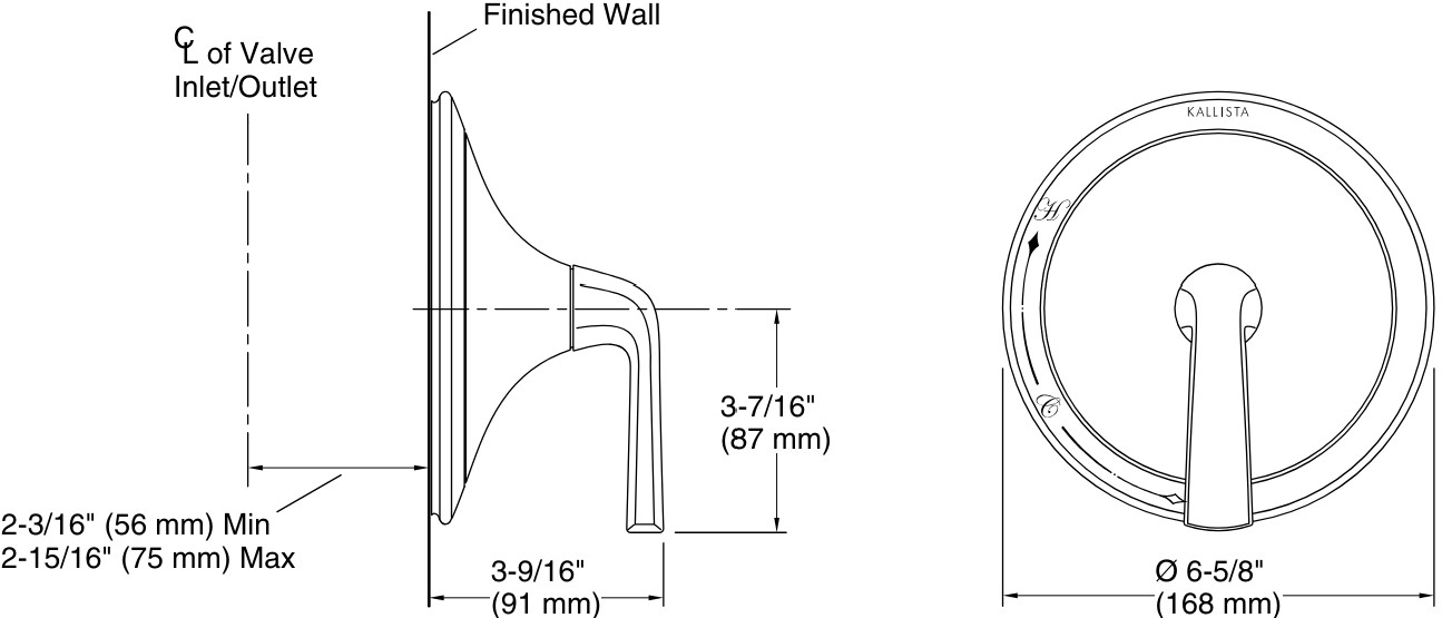 Bản vẽ mặt nạ điều chỉnh gắn tường Kallista P25018-LV