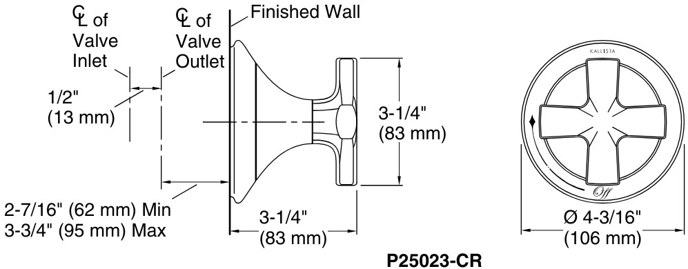 Bản vẽ mặt nạ điều chỉnh âm Kallista P25023-CR