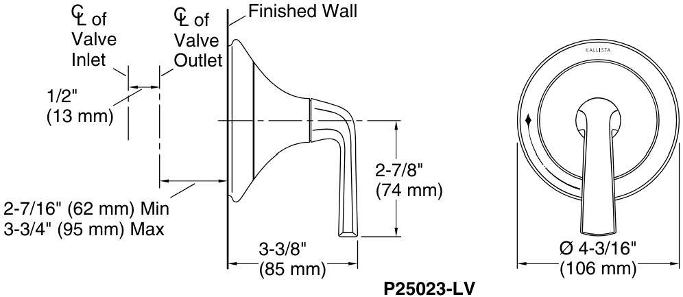 Bản vẽ mặt nạ điều chỉnh âm Kallista P25023-LV