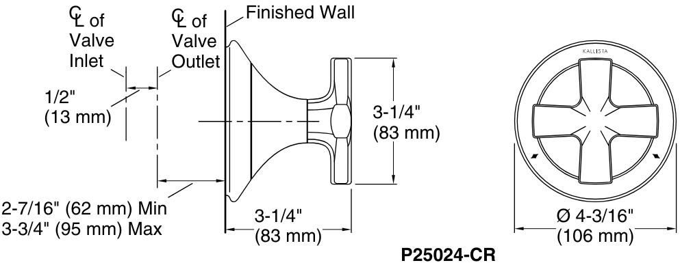 Bản vẽ mặt nạ chuyển hướng Kallista P25024-CR