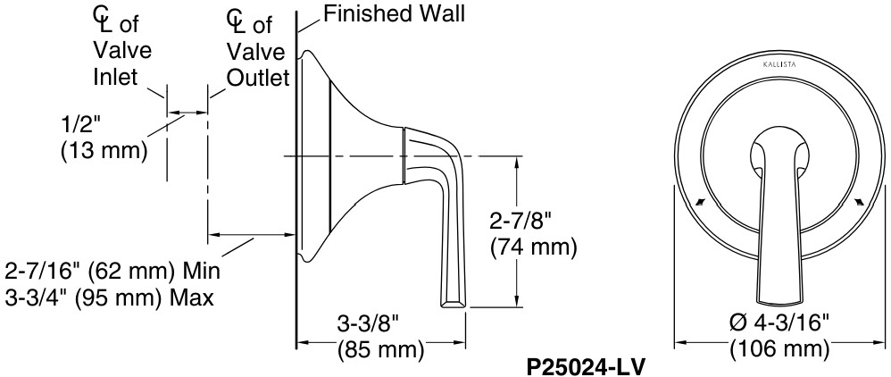 Bản vẽ mặt nạ chuyển hướng Kallista P25024-LV