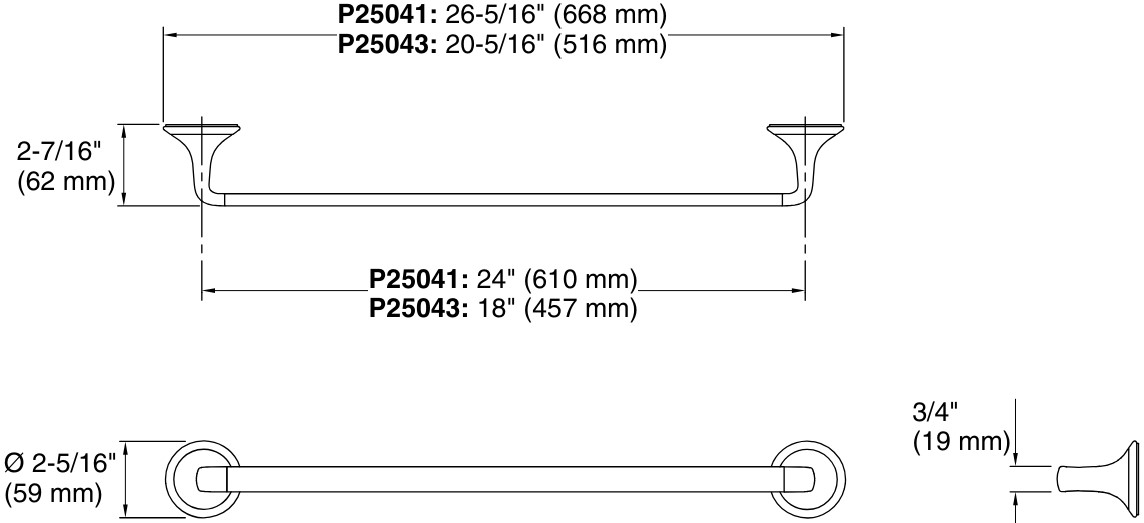 Bản vẽ giá khăn đơn Kallista P25041