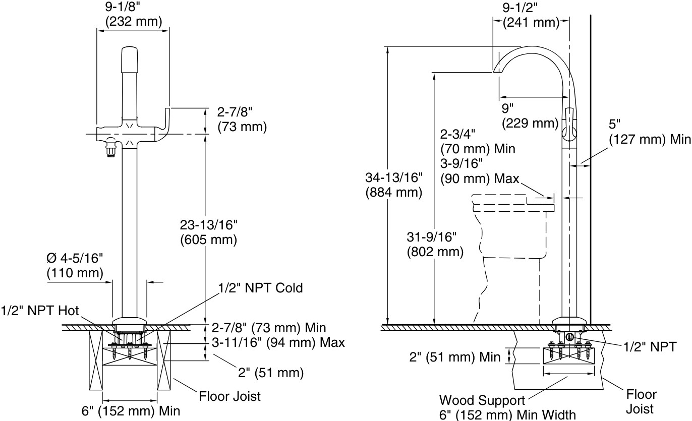 Bản vẽ vòi bồn tắm 1 chân Kallista P25088