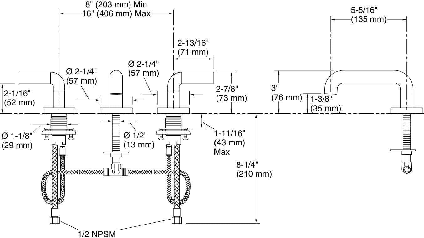 Bản vẽ vòi lavabo nóng lạnh gắn chậu Kallista P32356-AD-BAF