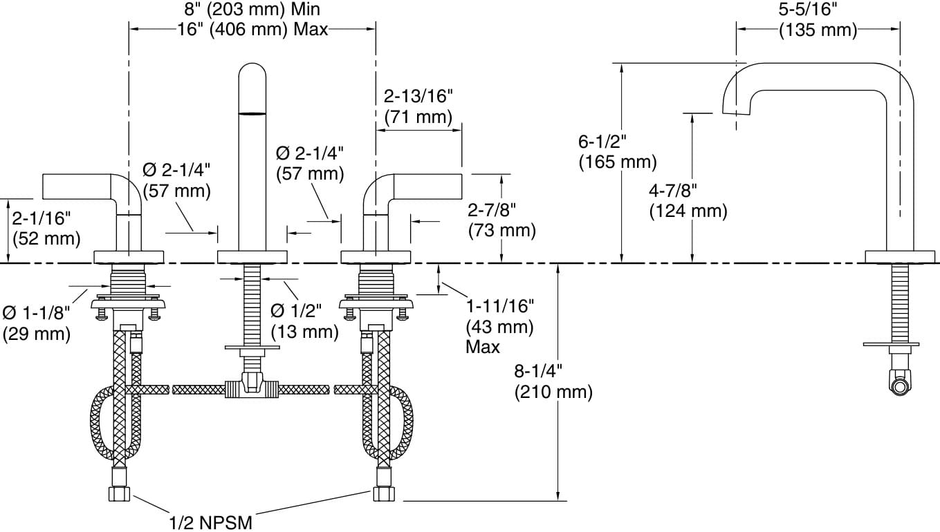 Bản vẽ vòi lavabo nóng lạnh gắn chậu Kallista P32357