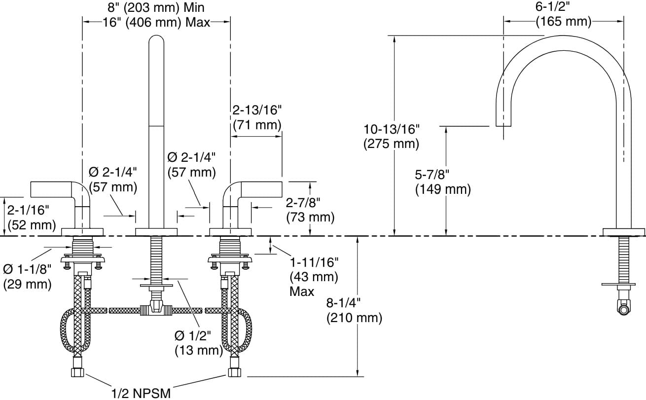 Bản vẽ vòi lavabo nóng lạnh gắn chậu Kallista P32358