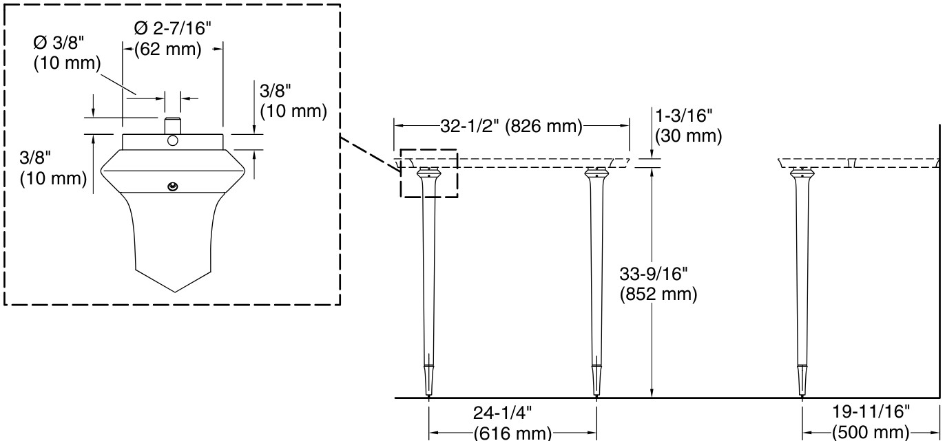 Bản vẽ chân bàn lavabo Kallista P74242