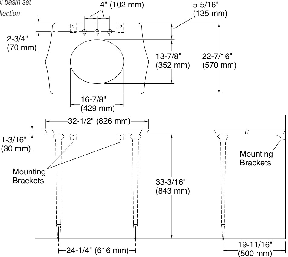 Bản vẽ mặt bàn lavabo trắng Kallista P74243