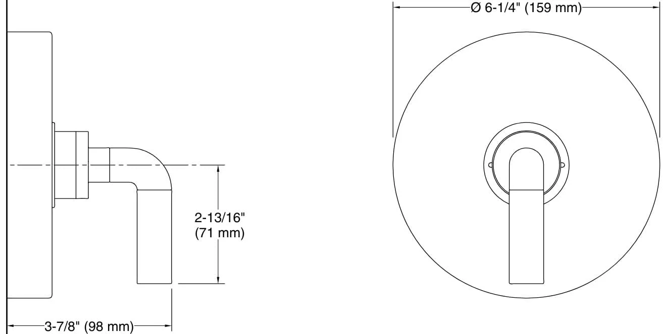 Bản vẽ mặt nạ điều chỉnh gắn tường Kallista P32361