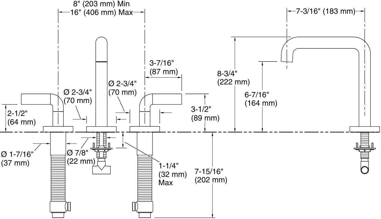 Bản vẽ vòi bồn tắm nóng lạnh Kallista P32363